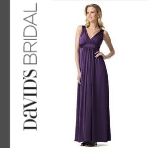 David's Bridal | Eggplant Empire Waist Maxi Dress